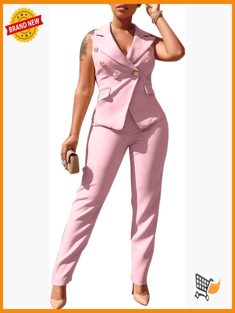 Sleeveless 2 Piece Pant Suit Set for Business Office
